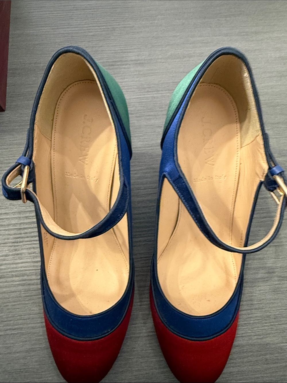 J. Crew Multicolor Mary Jane Heels in Blue, Red, Green